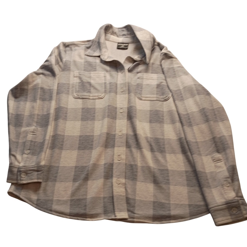 32 Degrees Heat Button Up Women's Buffalo Plaid Flannel Shirt Grey White M